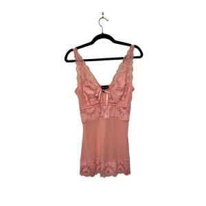 Vintage Y2K West Seal Pink Lace Sheer Camisole Top with Ribbon Flirty Fairycore